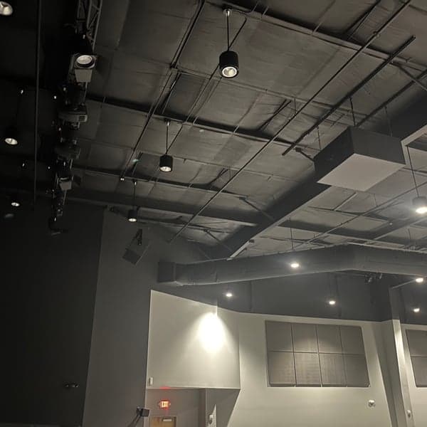 Speakers. House lights. Stage lights.